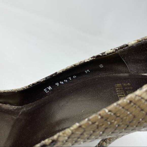 Stuart Weitzman Snakeskin Python Leather Peep Toe High Heels Shoes Black Tan 6 - Picture 11 of 11